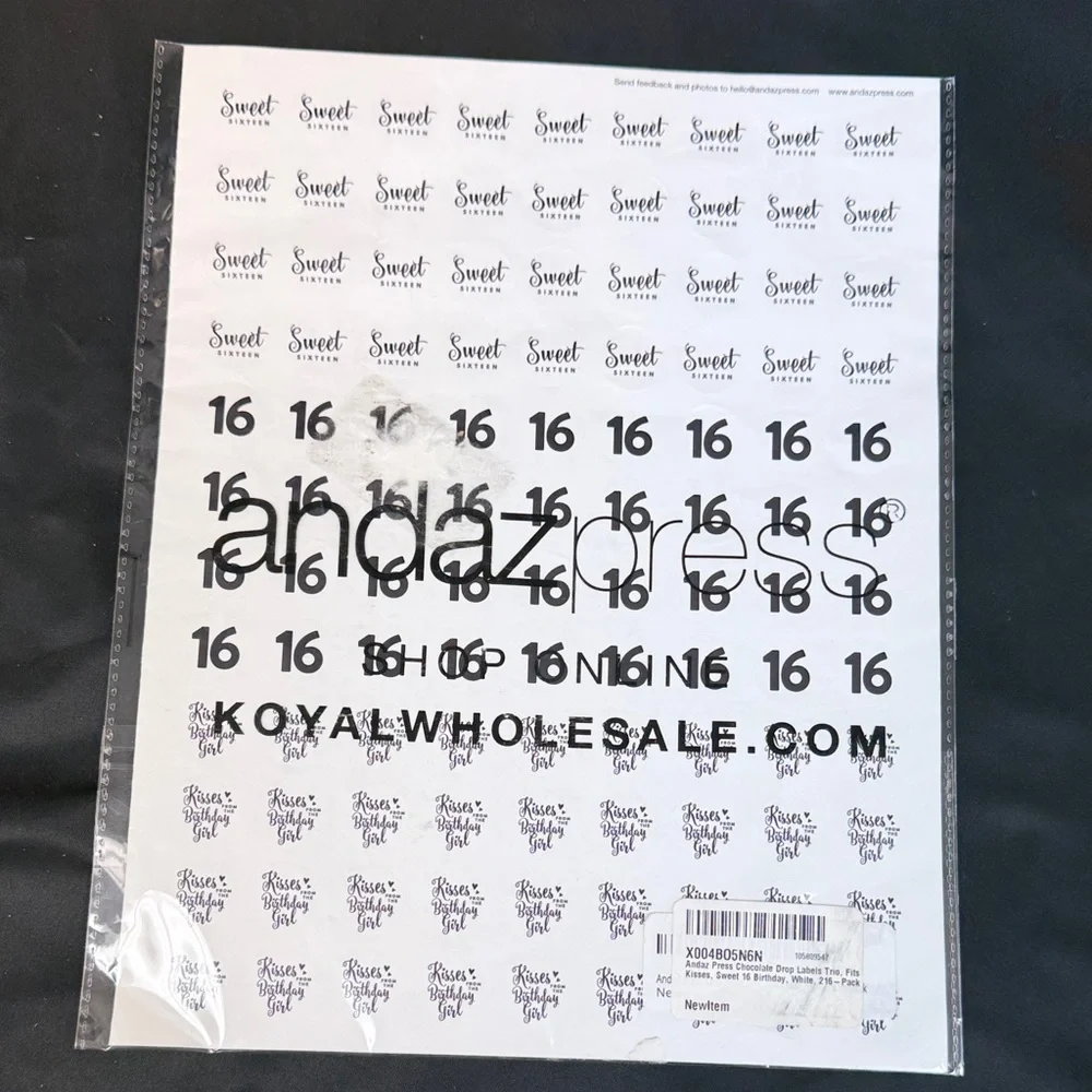 Sweet 16 Party Favor Stickers for Hershey Kisses round stickers 216 count new